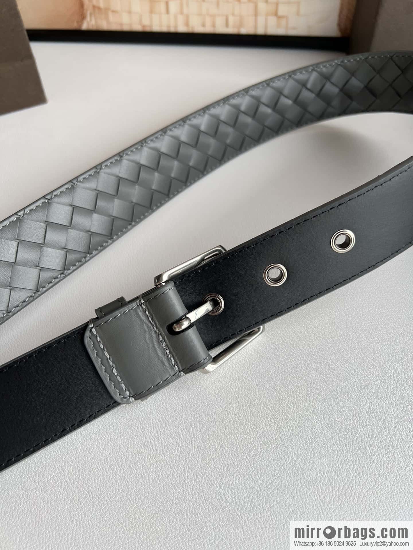 BV Safeguard Replica Luxury Handbag, Exquisite Silver Five Metal Buckle Men's 3.5cm Belt