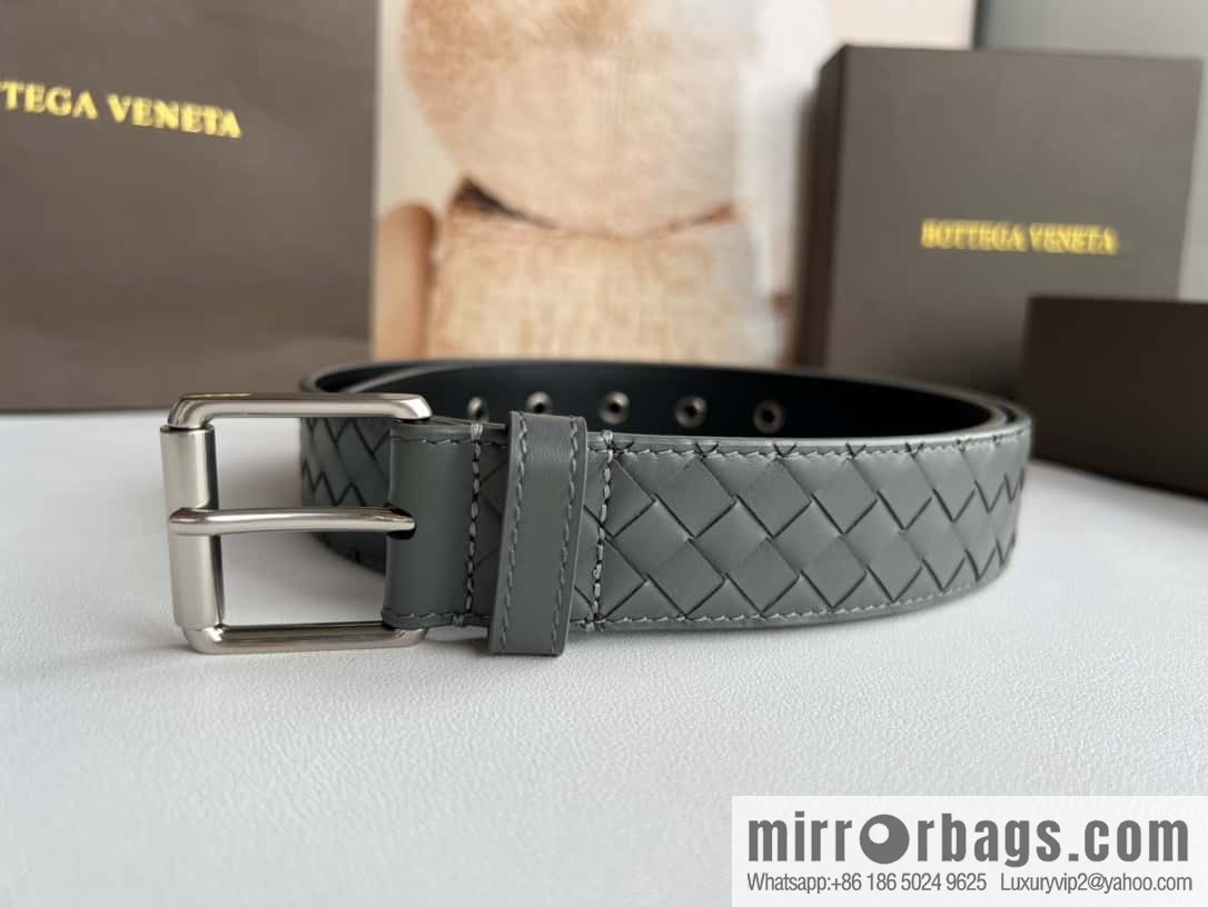BV Safeguard Replica Luxury Handbag, Exquisite Silver Five Metal Buckle Men's 3.5cm Belt