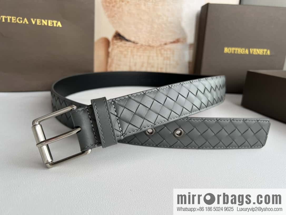 BV Safeguard Replica Luxury Handbag, Exquisite Silver Five Metal Buckle Men's 3.5cm Belt