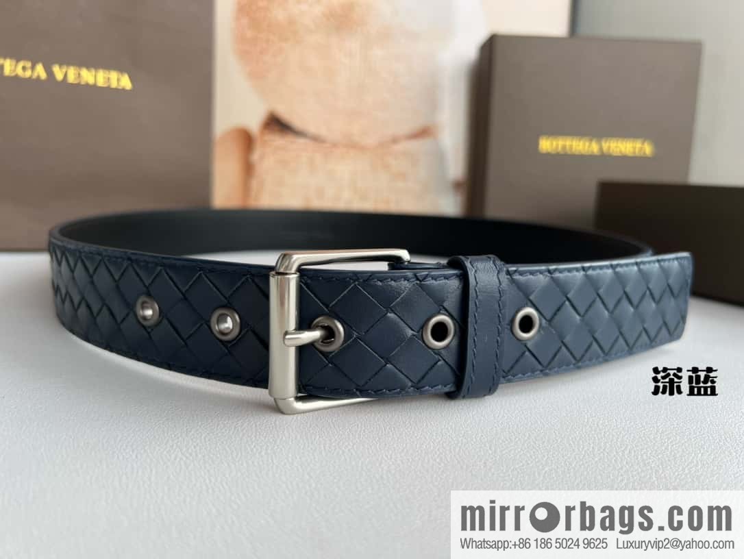BV Safeguard Replica Luxury Handbag, Exquisite Silver Five Metal Buckle Men's 3.5cm Belt