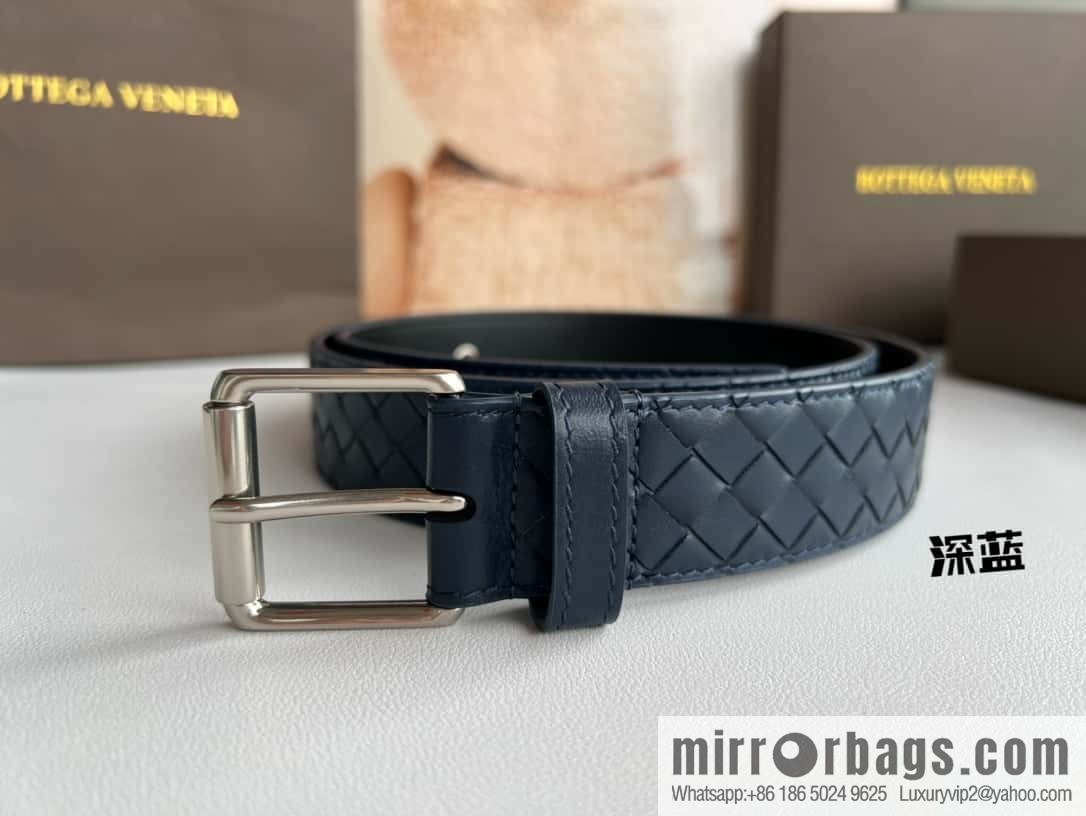 BV Safeguard Replica Luxury Handbag, Exquisite Silver Five Metal Buckle Men's 3.5cm Belt