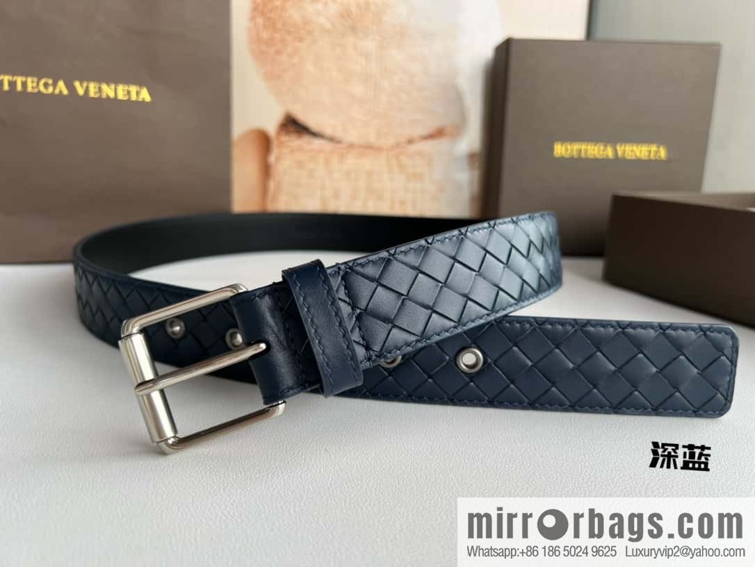 BV Safeguard Replica Luxury Handbag, Exquisite Silver Five Metal Buckle Men's 3.5cm Belt