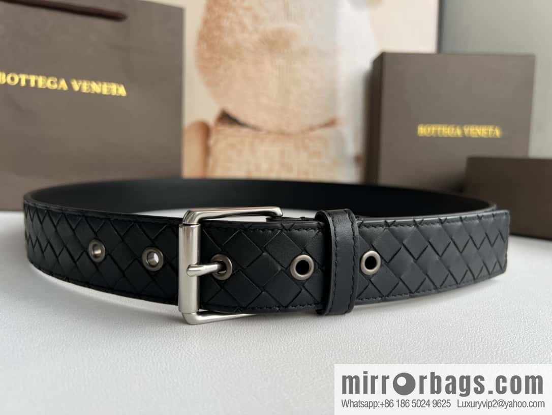 BV Safeguard Replica Luxury Handbag, Exquisite Silver Five Metal Buckle Men's 3.5cm Belt