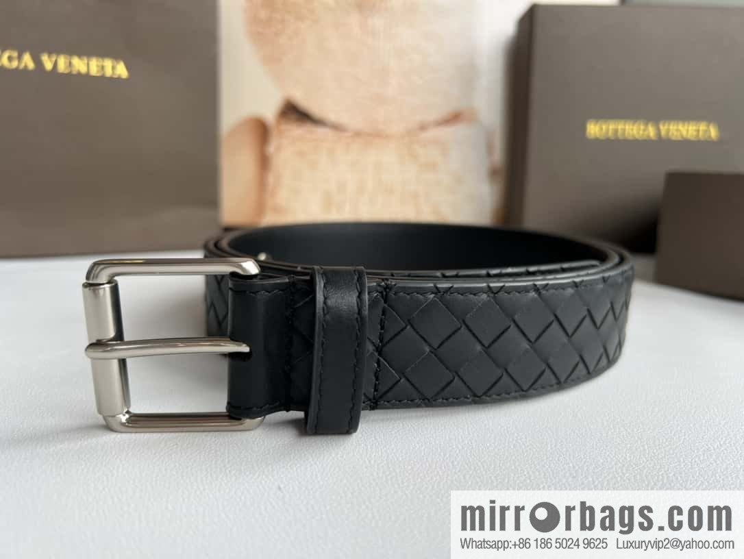 BV Safeguard Replica Luxury Handbag, Exquisite Silver Five Metal Buckle Men's 3.5cm Belt