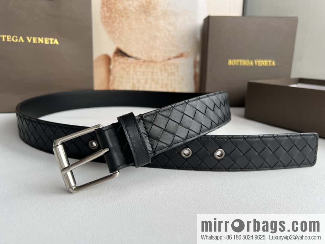 BV Safeguard Replica Luxury Handbag, Exquisite Silver Five Metal Buckle Men's 3.5cm Belt