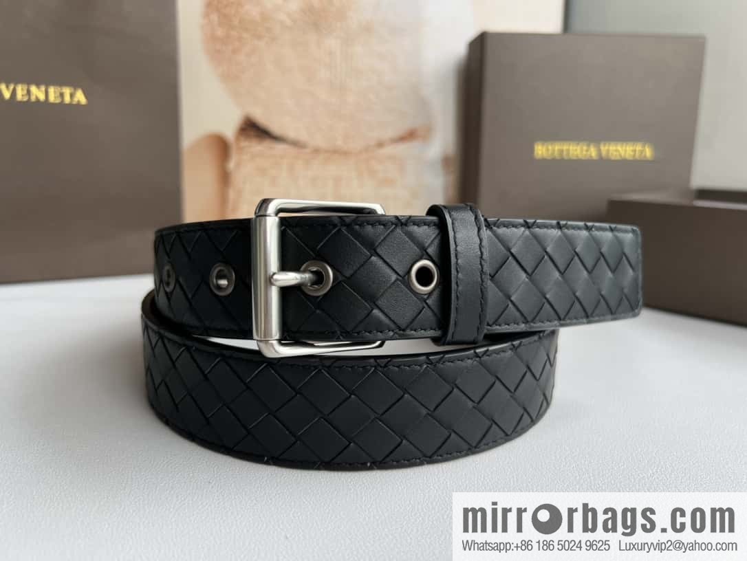 BV Safeguard Replica Luxury Handbag, Exquisite Silver Five Metal Buckle Men's 3.5cm Belt