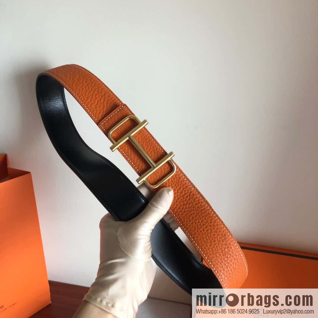 HERMES Hermès counter new royal metal buckle with double-sided original lychee leather 3.8cm belt