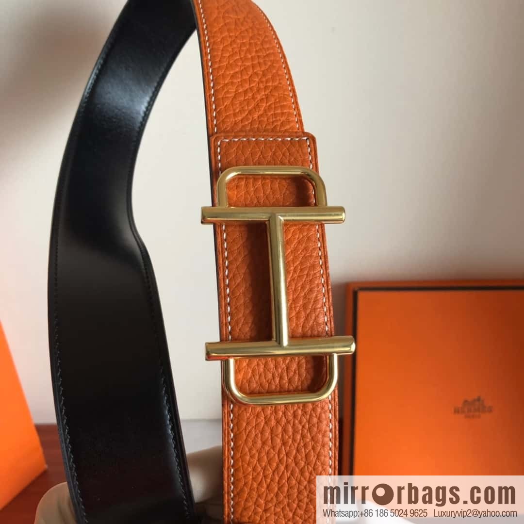 HERMES Hermès counter new royal metal buckle with double-sided original lychee leather 3.8cm belt