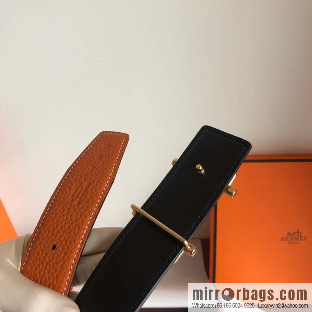 HERMES Hermès counter new royal metal buckle with double-sided original lychee leather 3.8cm belt