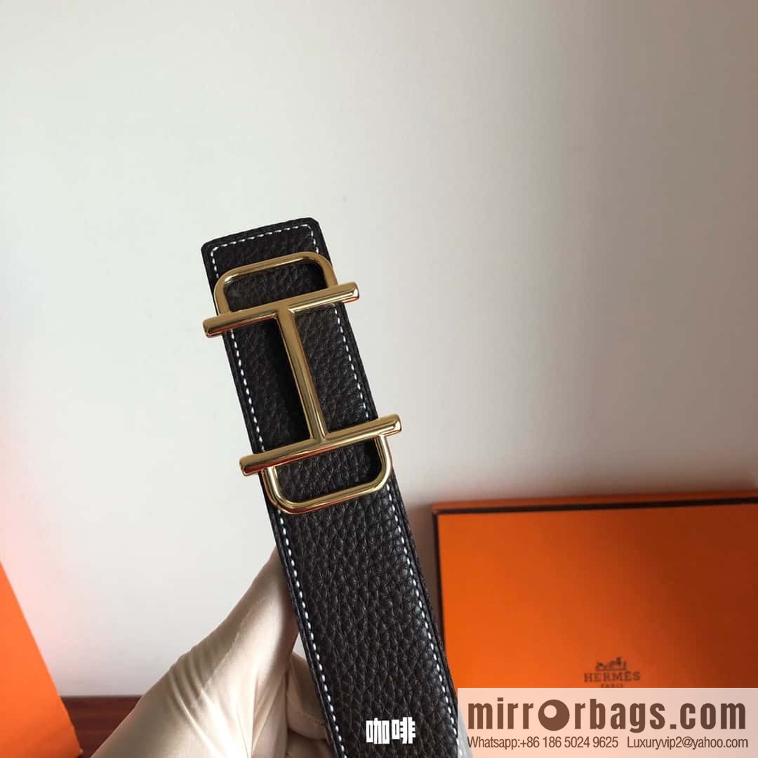 HERMES Hermès counter new royal metal buckle with double-sided original lychee leather 3.8cm belt