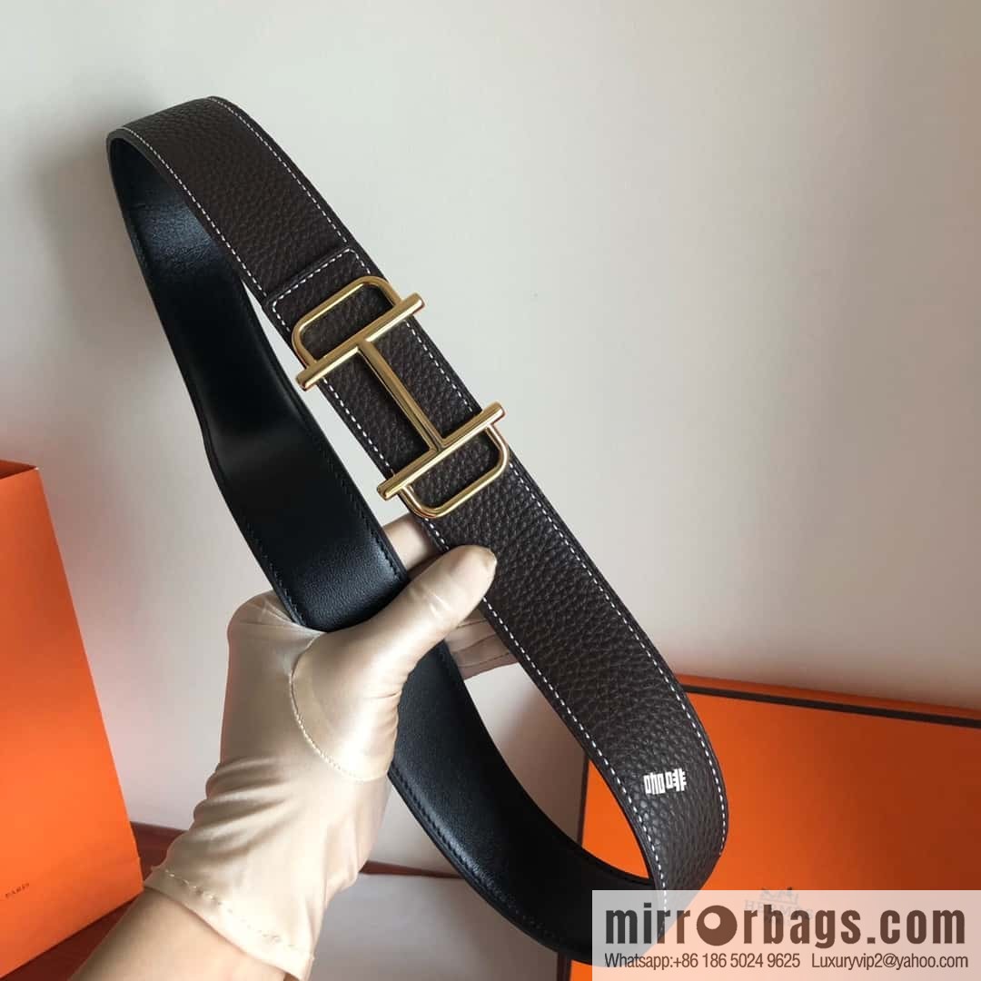HERMES Hermès counter new royal metal buckle with double-sided original lychee leather 3.8cm belt