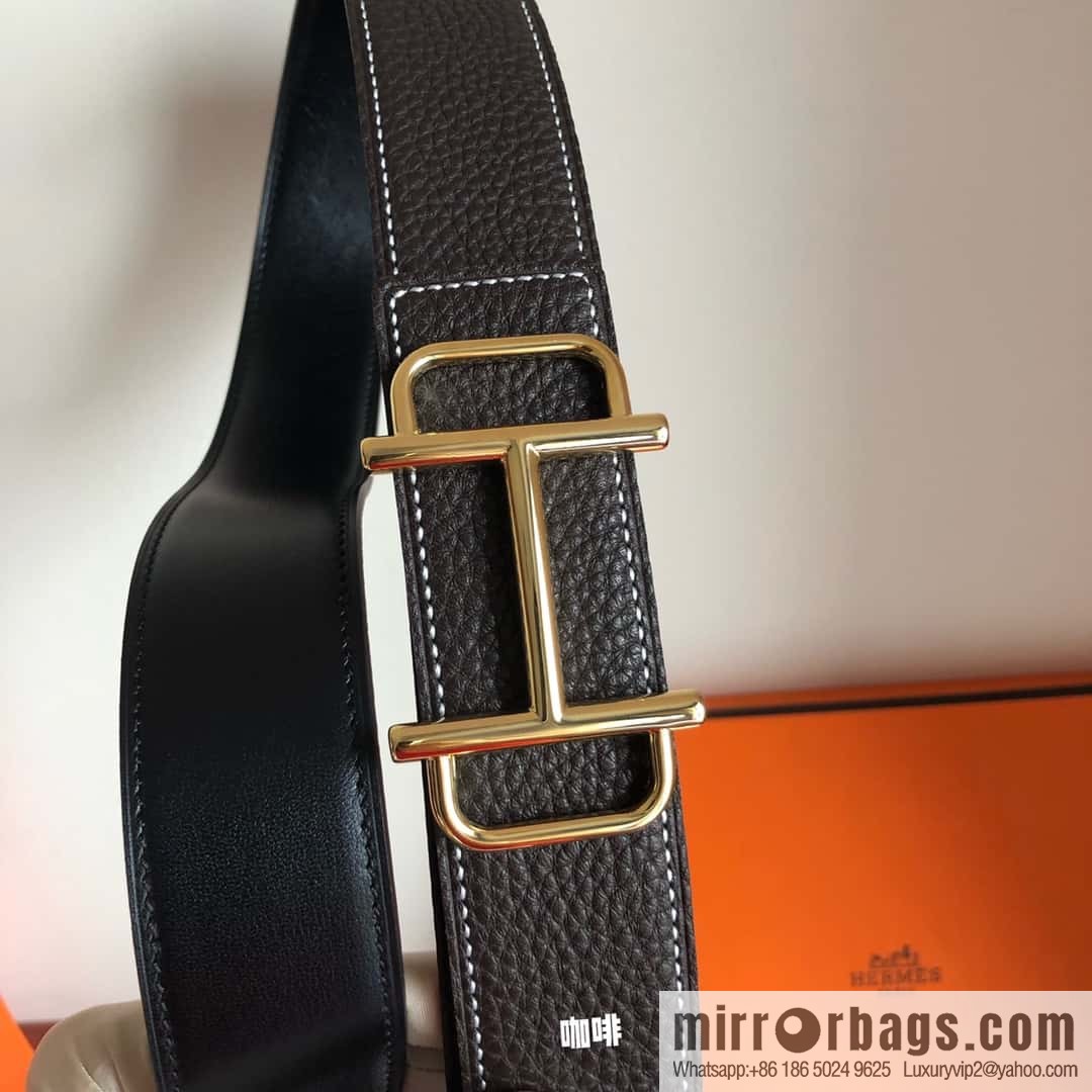 HERMES Hermès counter new royal metal buckle with double-sided original lychee leather 3.8cm belt