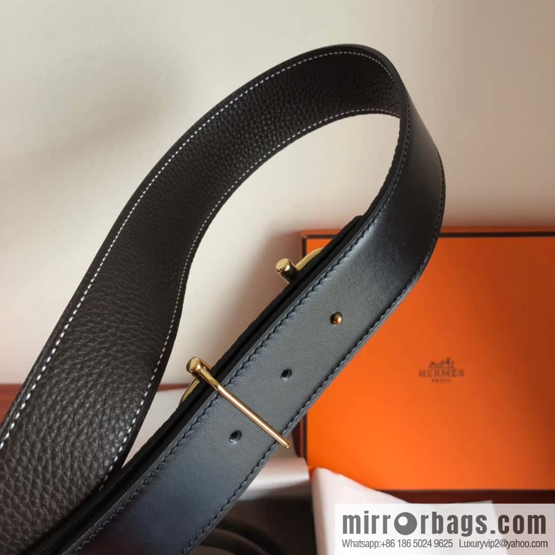 HERMES Hermès counter new royal metal buckle with double-sided original lychee leather 3.8cm belt