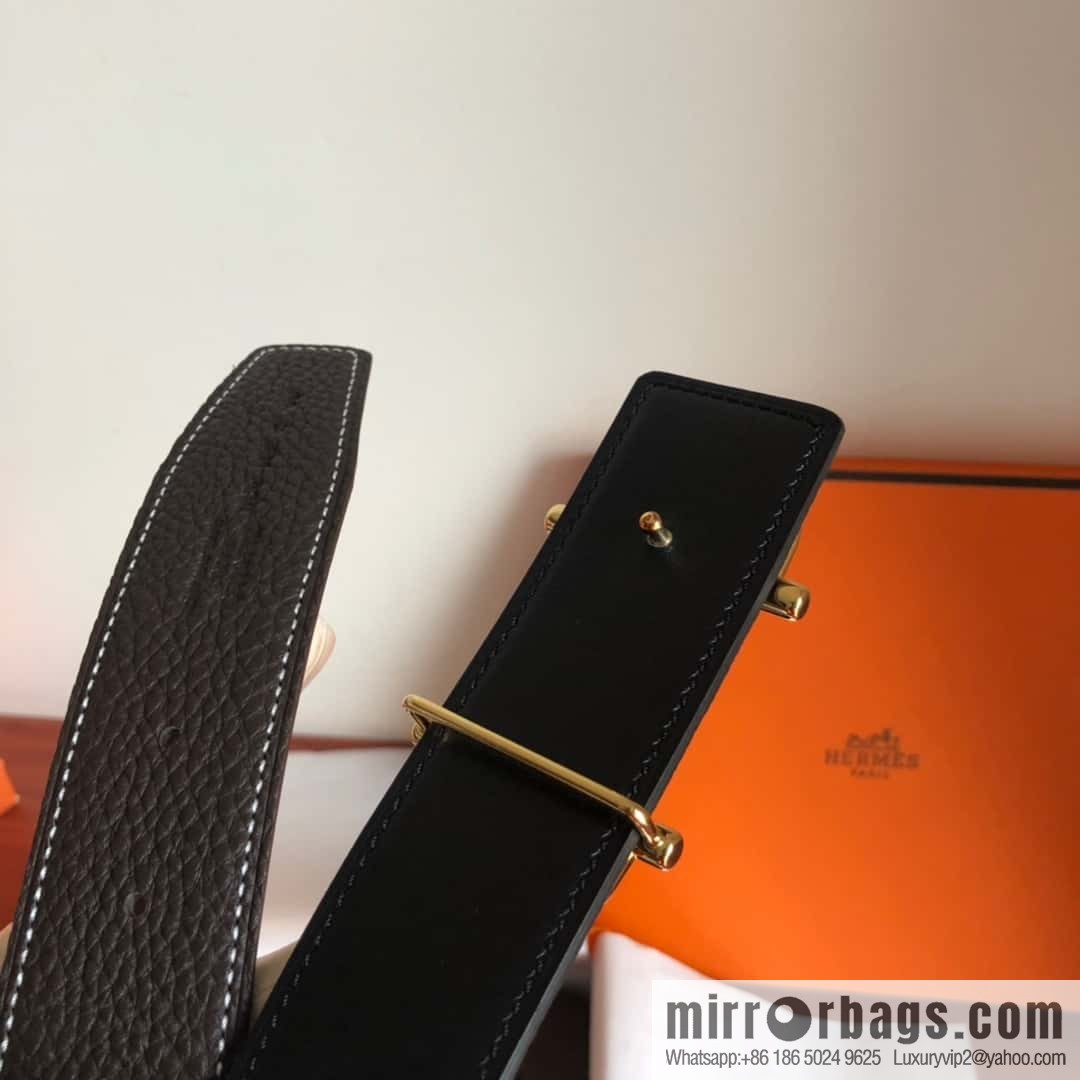 HERMES Hermès counter new royal metal buckle with double-sided original lychee leather 3.8cm belt