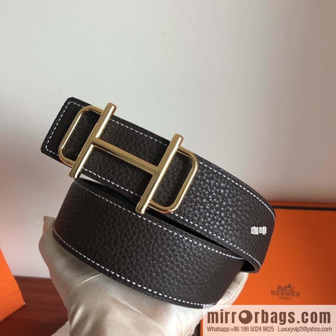 HERMES Hermès counter new royal metal buckle with double-sided original lychee leather 3.8cm belt