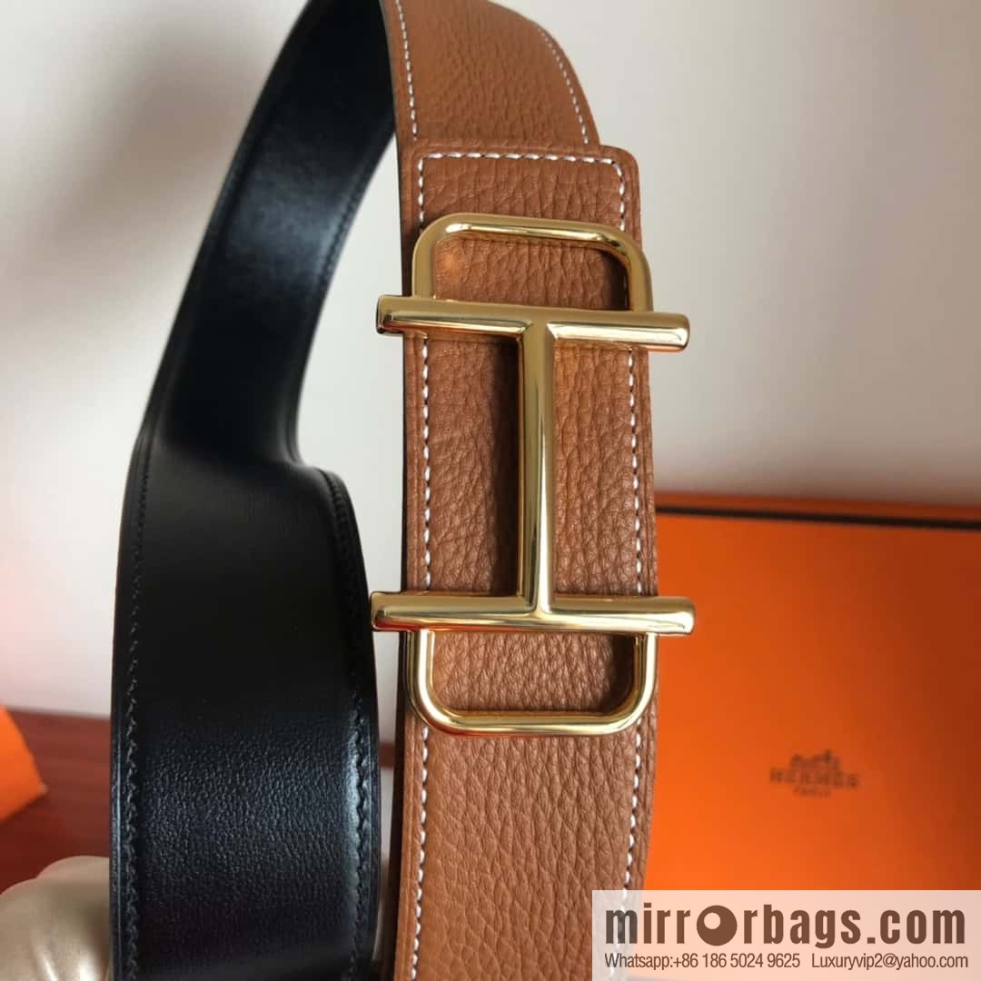 HERMES Hermès counter new royal metal buckle with double-sided original lychee leather 3.8cm belt