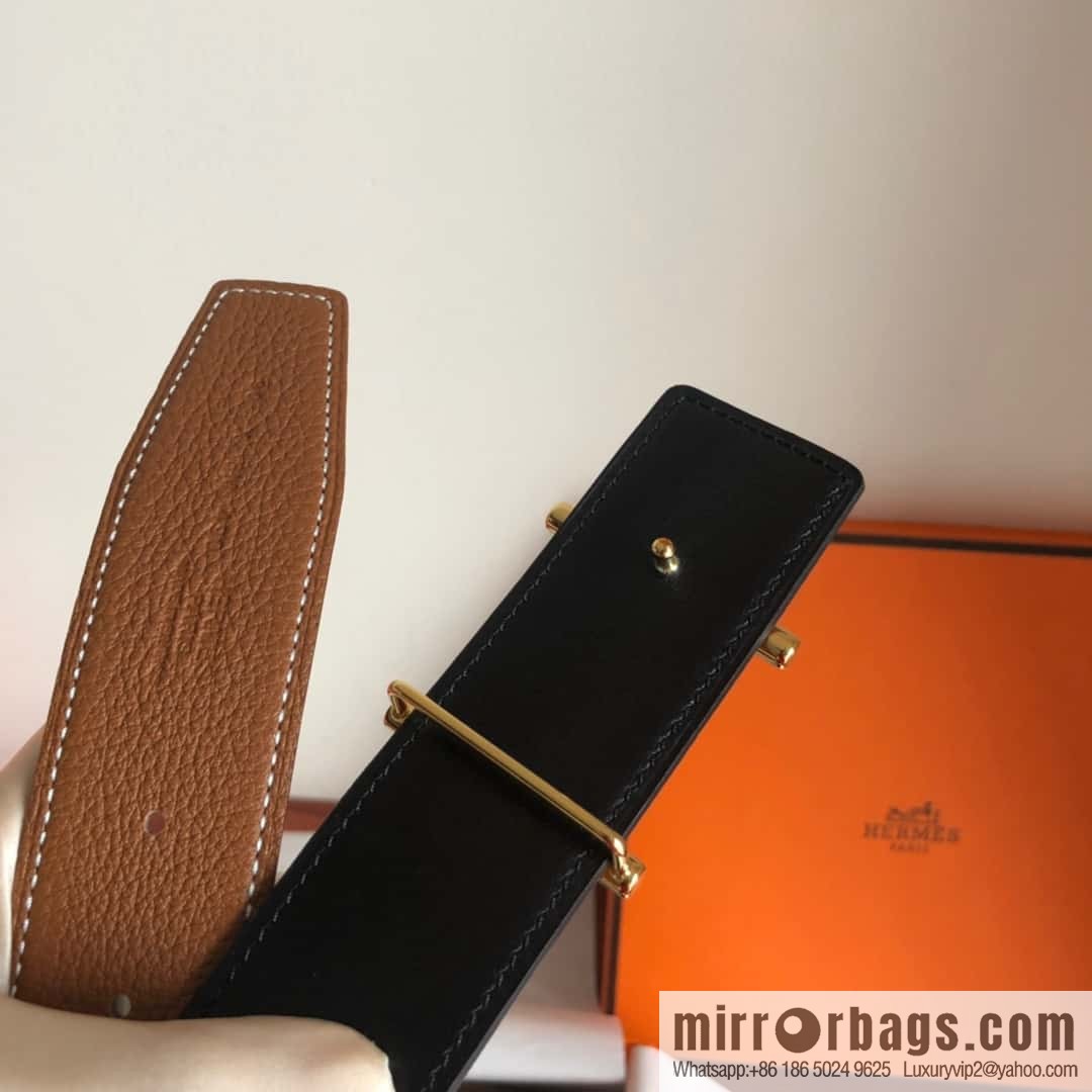 HERMES Hermès counter new royal metal buckle with double-sided original lychee leather 3.8cm belt