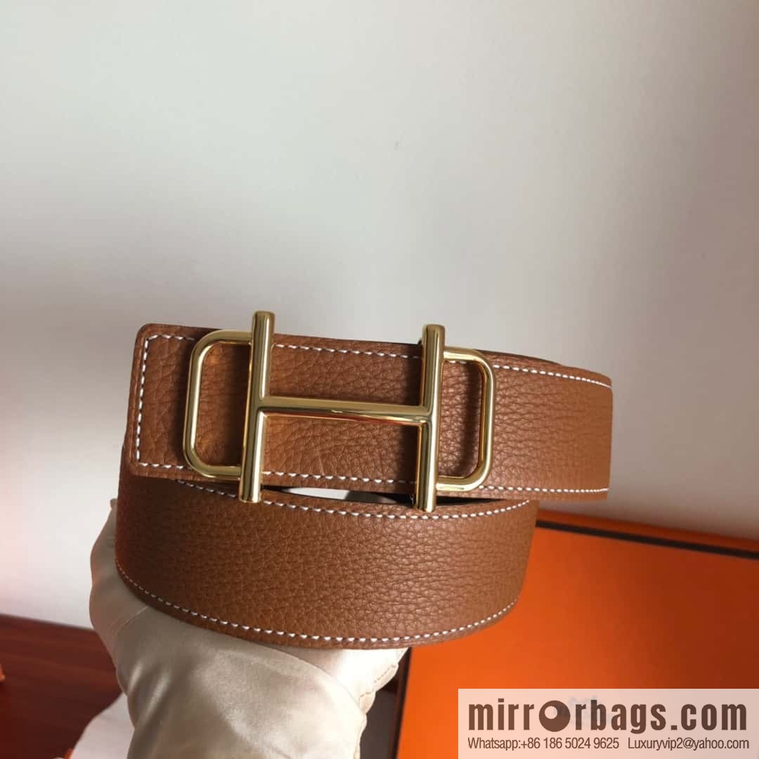 HERMES Hermès counter new royal metal buckle with double-sided original lychee leather 3.8cm belt
