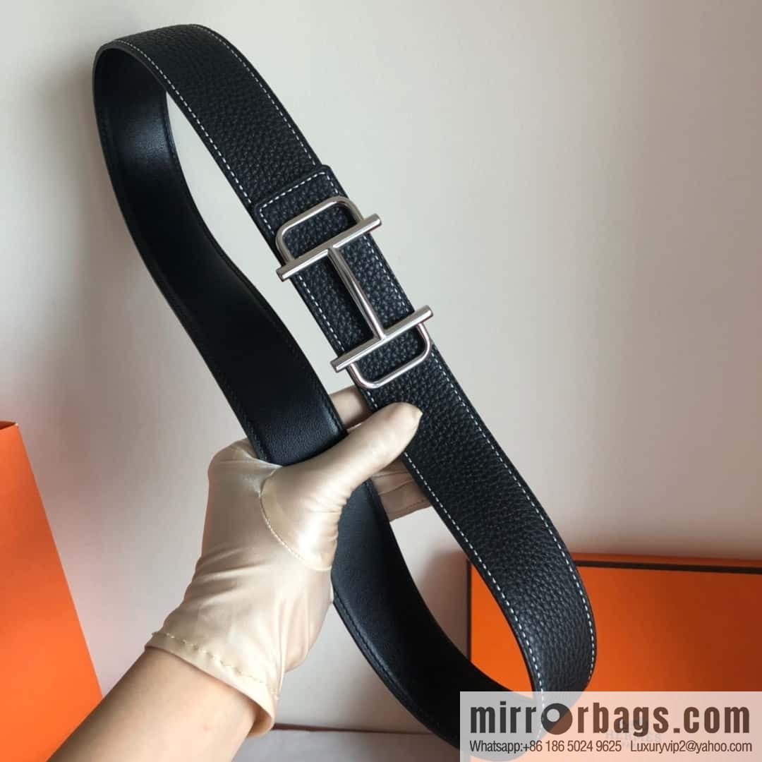 HERMES Hermès counter new royal metal buckle with double-sided original lychee leather 3.8cm belt