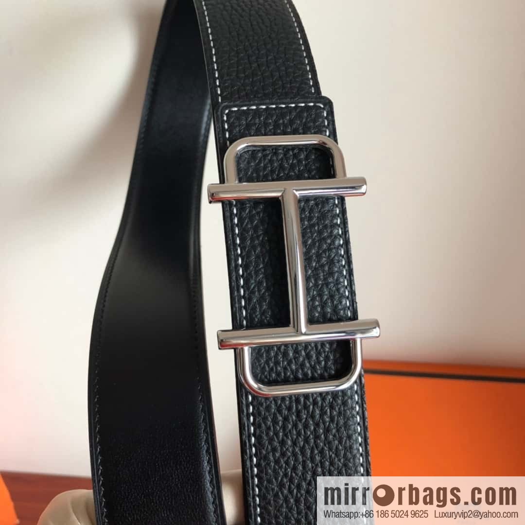 HERMES Hermès counter new royal metal buckle with double-sided original lychee leather 3.8cm belt