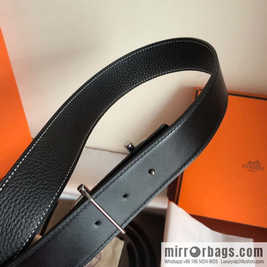 HERMES Hermès counter new royal metal buckle with double-sided original lychee leather 3.8cm belt