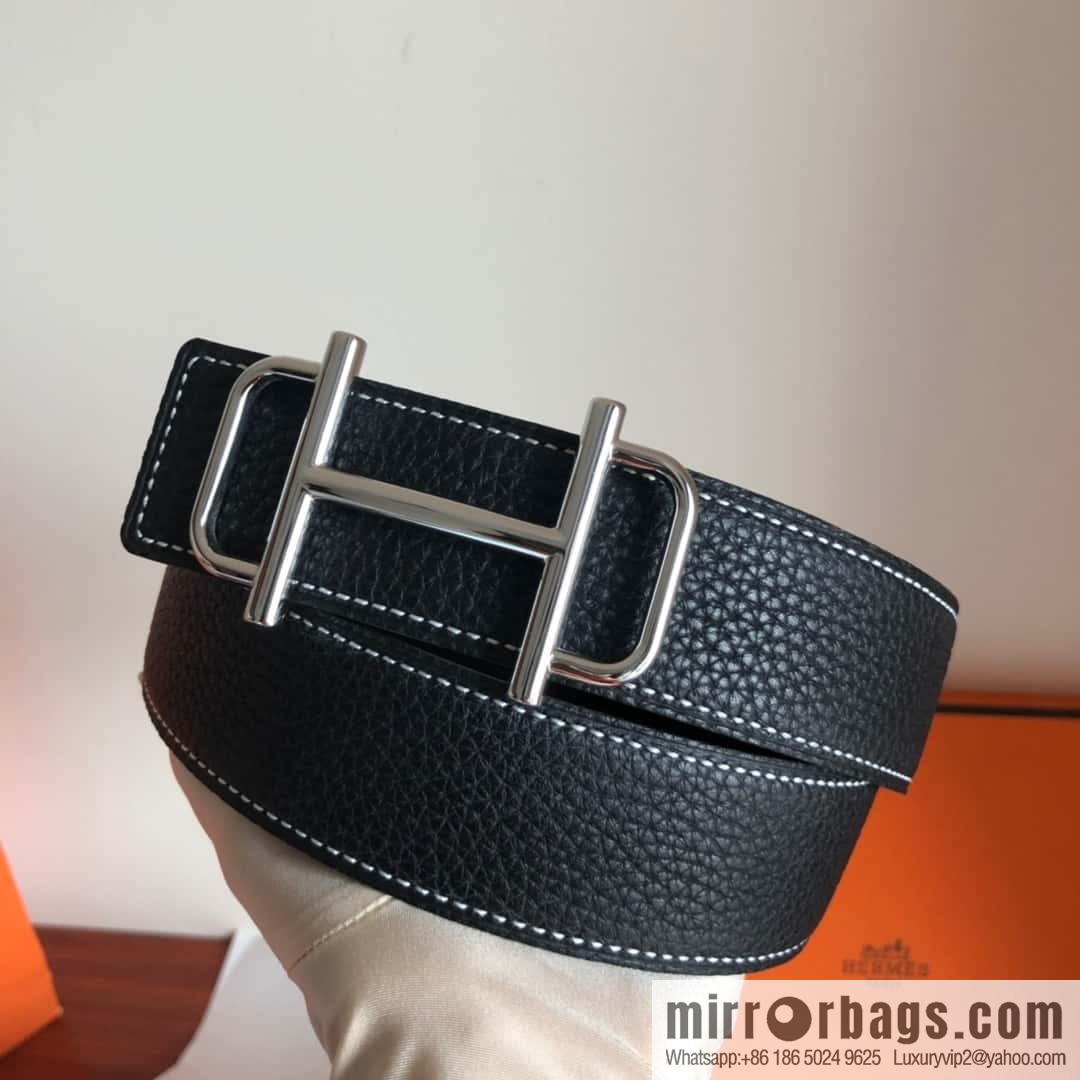 HERMES Hermès counter new royal metal buckle with double-sided original lychee leather 3.8cm belt