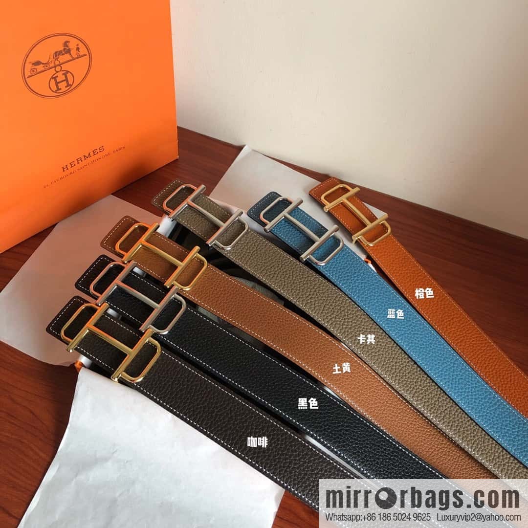 HERMES Hermès counter new royal metal buckle with double-sided original lychee leather 3.8cm belt
