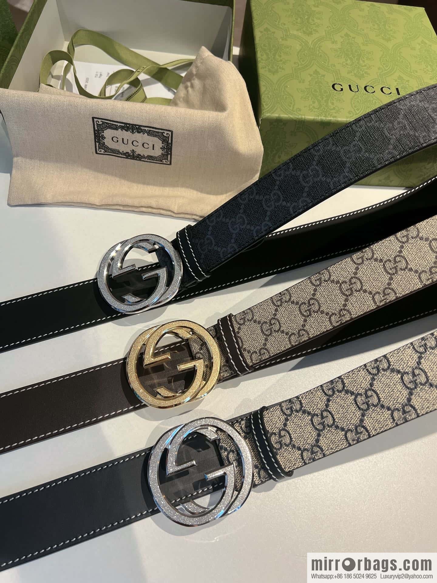 GUCCI Gucci, Men's PVC with Leather Double G Stainless Steel Rolling Sand Metal Buckle 38mm Belt