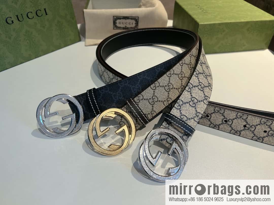 GUCCI Gucci, Men's PVC with Leather Double G Stainless Steel Rolling Sand Metal Buckle 38mm Belt