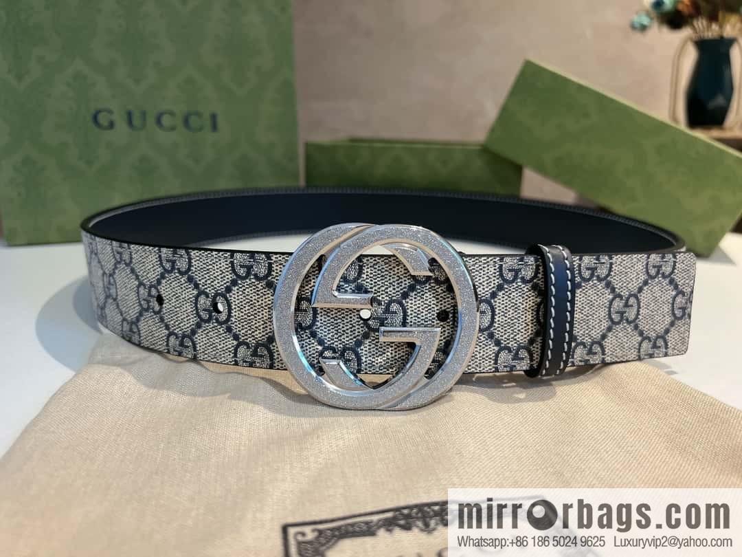 GUCCI Gucci, Men's PVC with Leather Double G Stainless Steel Rolling Sand Metal Buckle 38mm Belt