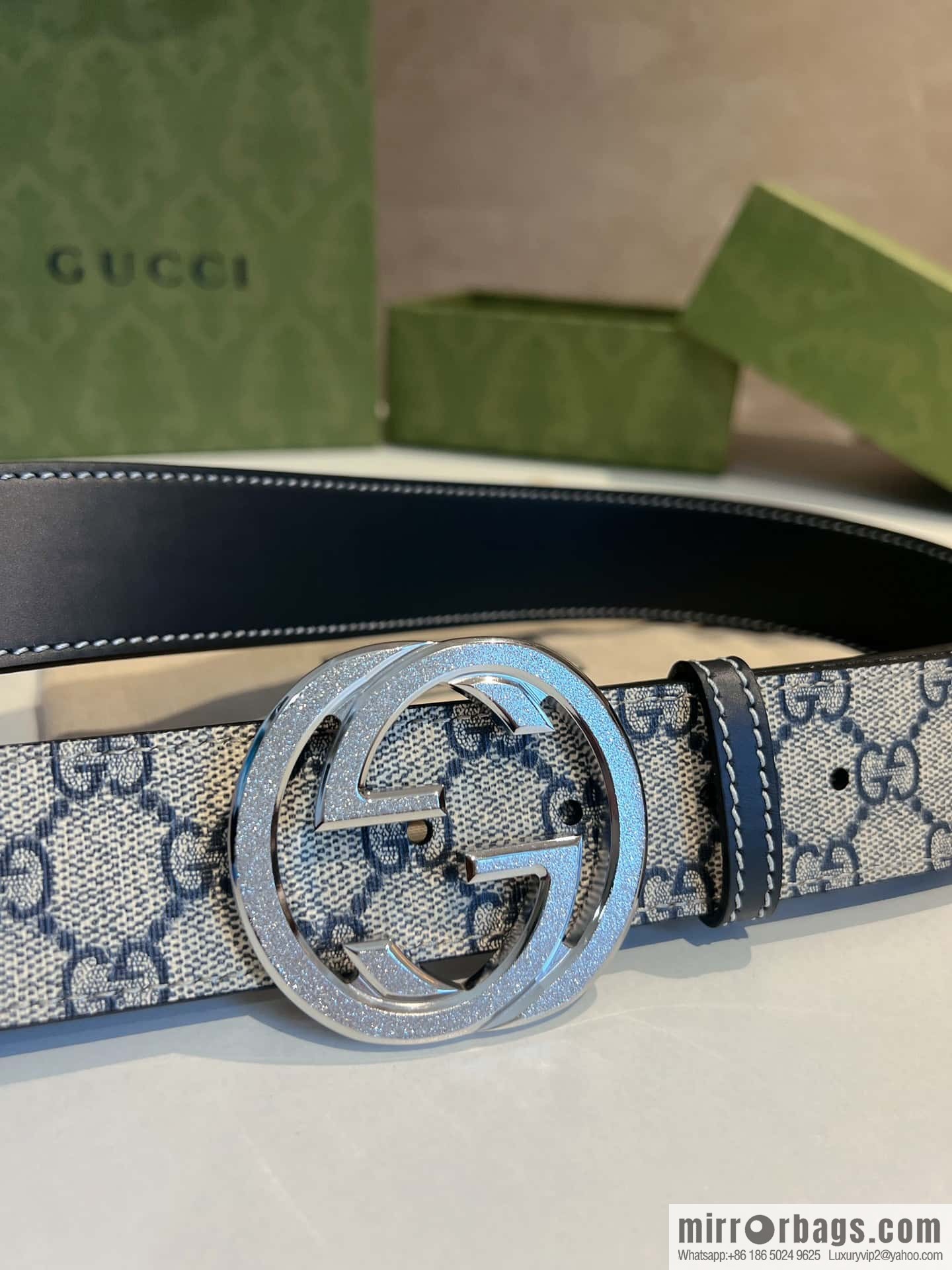 GUCCI Gucci, Men's PVC with Leather Double G Stainless Steel Rolling Sand Metal Buckle 38mm Belt