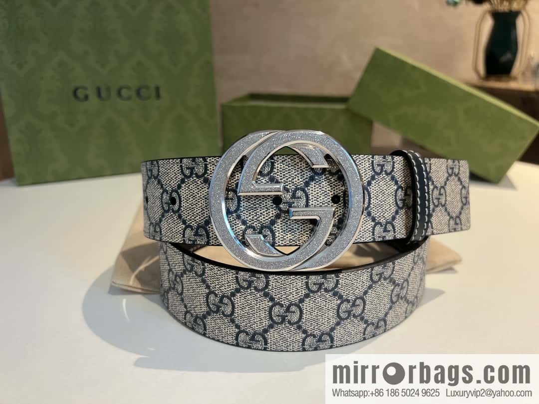 GUCCI Gucci, Men's PVC with Leather Double G Stainless Steel Rolling Sand Metal Buckle 38mm Belt