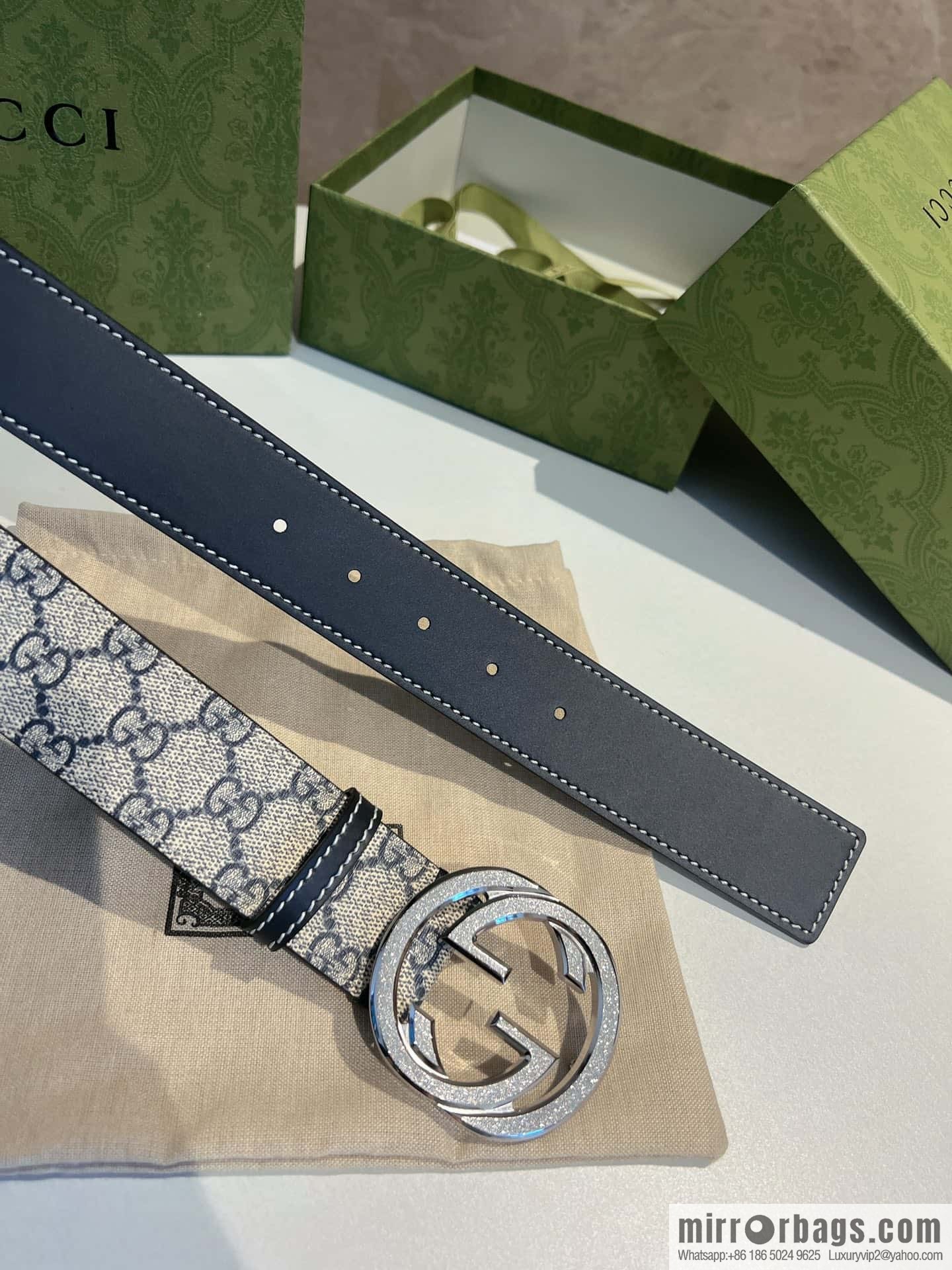 GUCCI Gucci, Men's PVC with Leather Double G Stainless Steel Rolling Sand Metal Buckle 38mm Belt