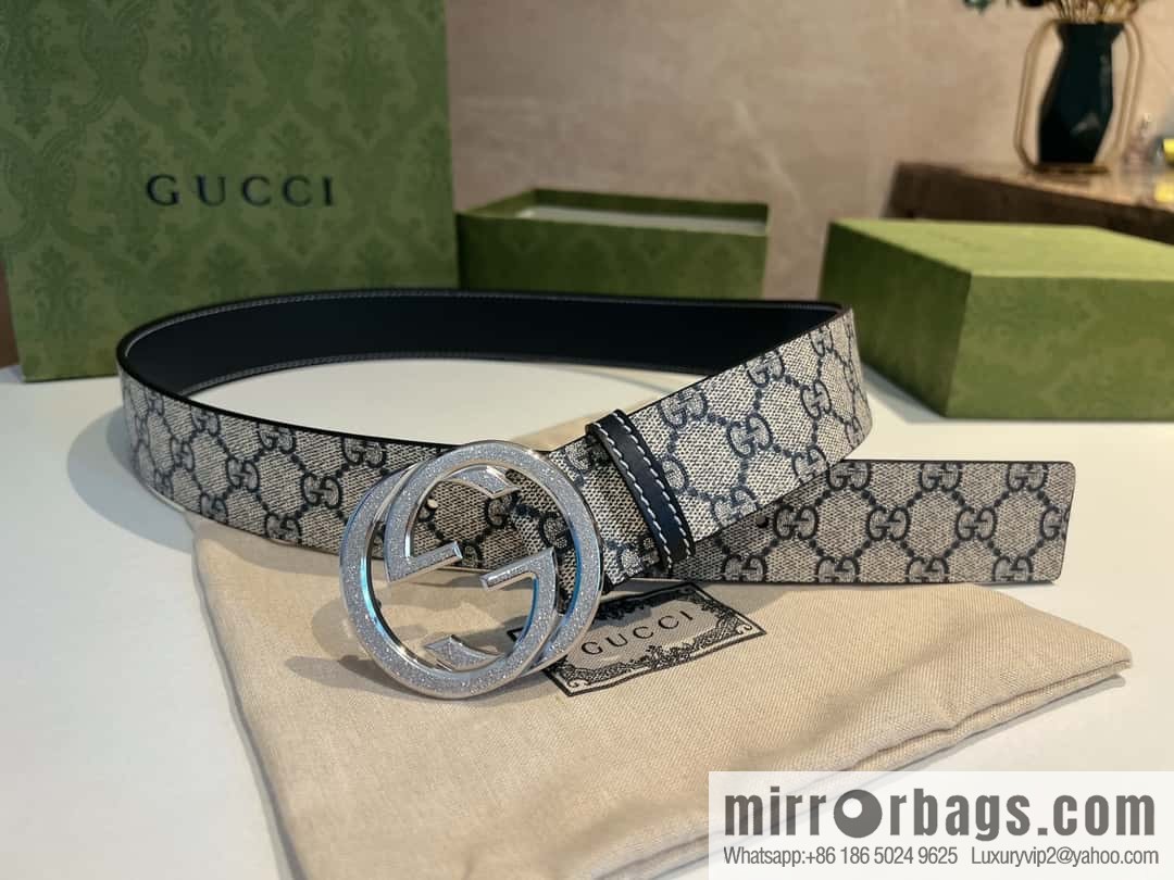 GUCCI Gucci, Men's PVC with Leather Double G Stainless Steel Rolling Sand Metal Buckle 38mm Belt