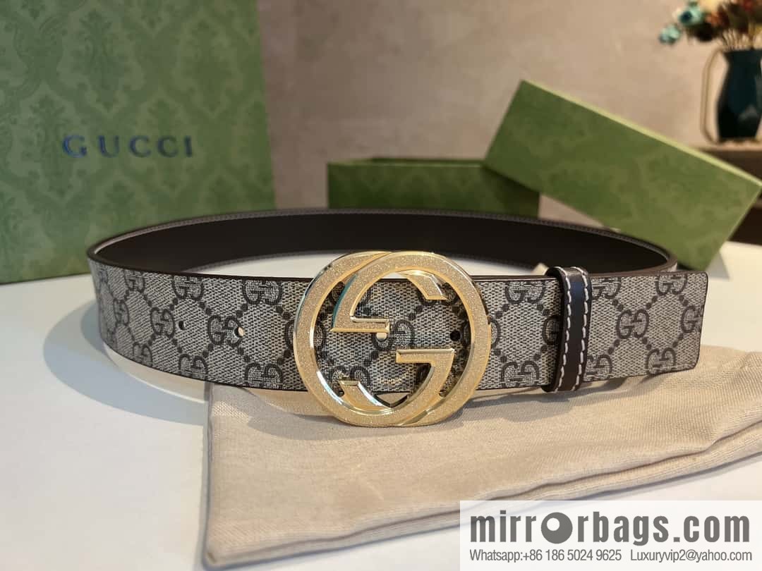 GUCCI Gucci, Men's PVC with Leather Double G Stainless Steel Rolling Sand Metal Buckle 38mm Belt