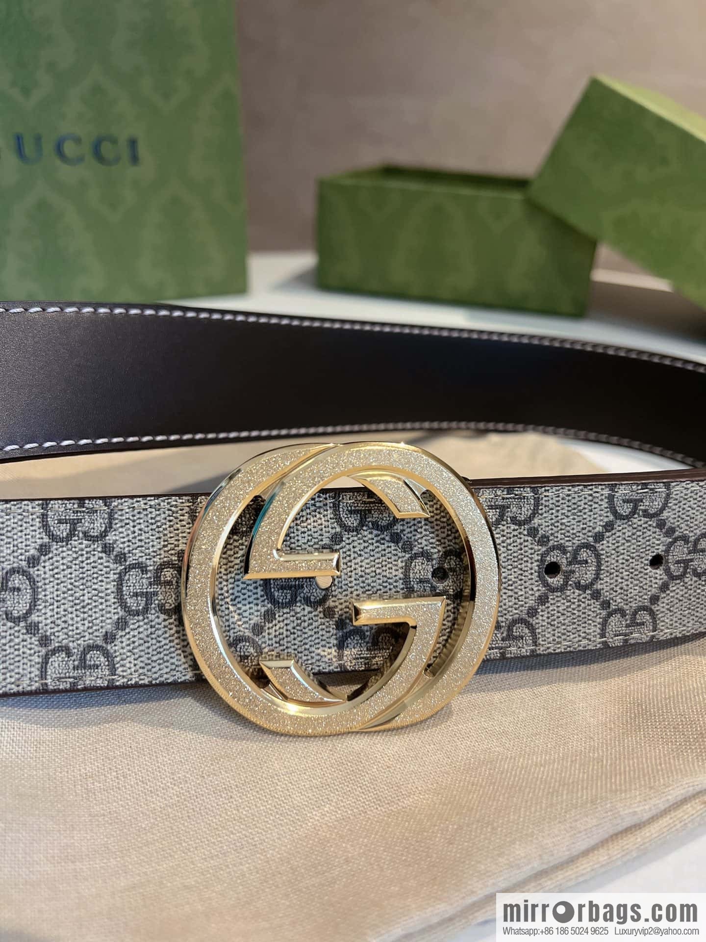 GUCCI Gucci, Men's PVC with Leather Double G Stainless Steel Rolling Sand Metal Buckle 38mm Belt