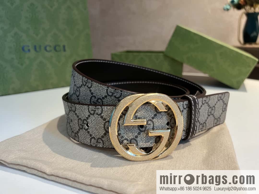 GUCCI Gucci, Men's PVC with Leather Double G Stainless Steel Rolling Sand Metal Buckle 38mm Belt
