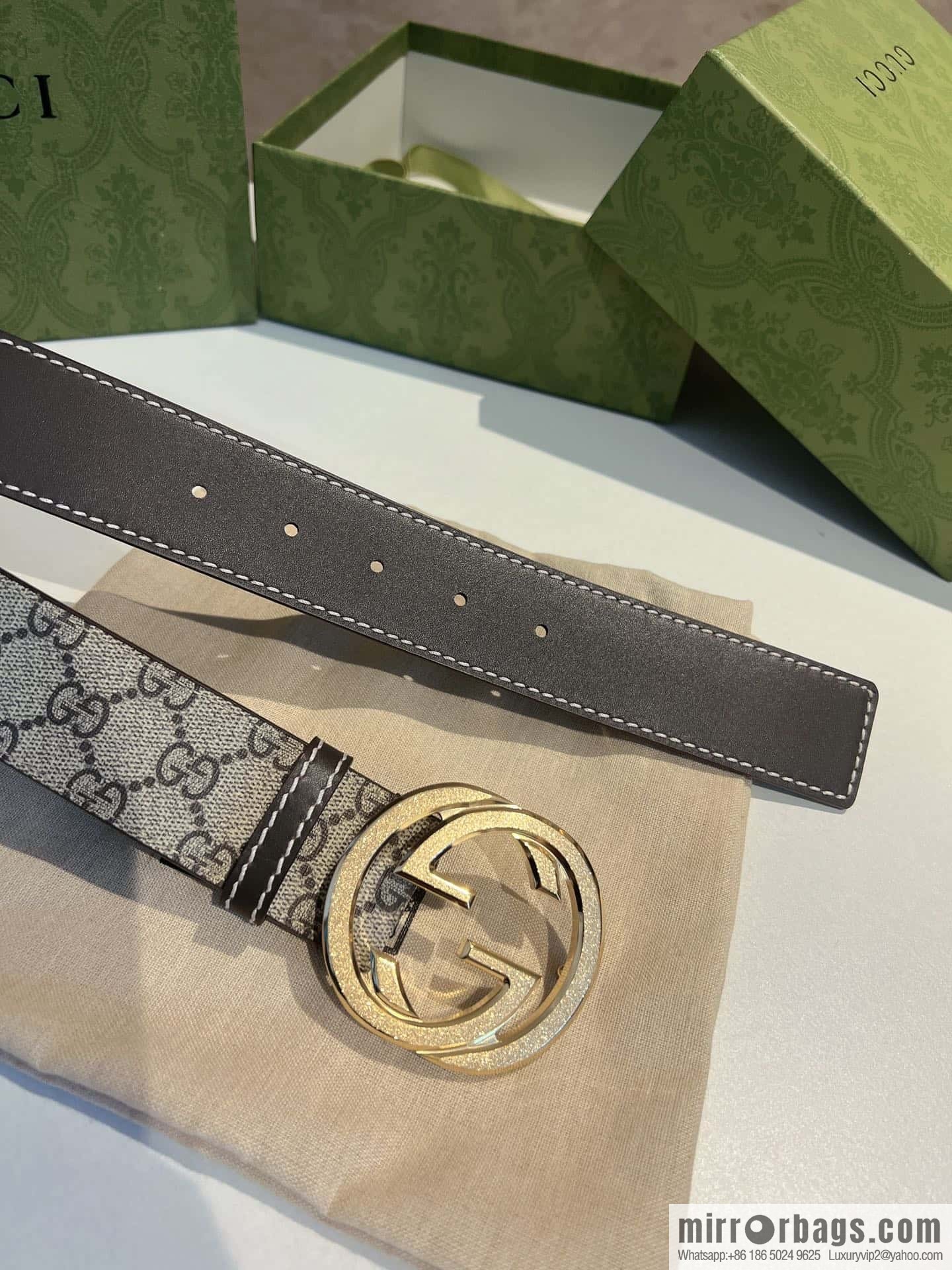 GUCCI Gucci, Men's PVC with Leather Double G Stainless Steel Rolling Sand Metal Buckle 38mm Belt
