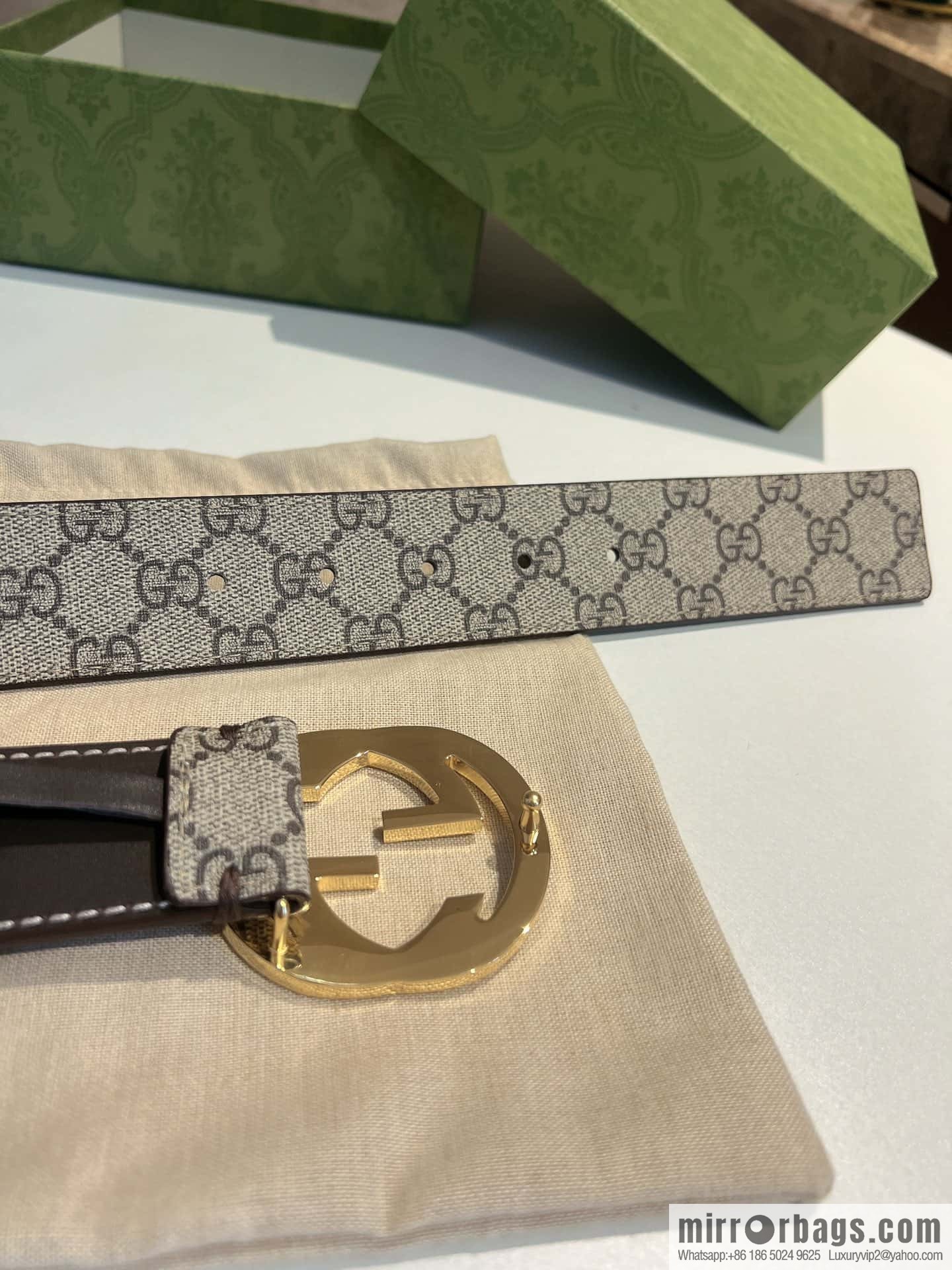 GUCCI Gucci, Men's PVC with Leather Double G Stainless Steel Rolling Sand Metal Buckle 38mm Belt