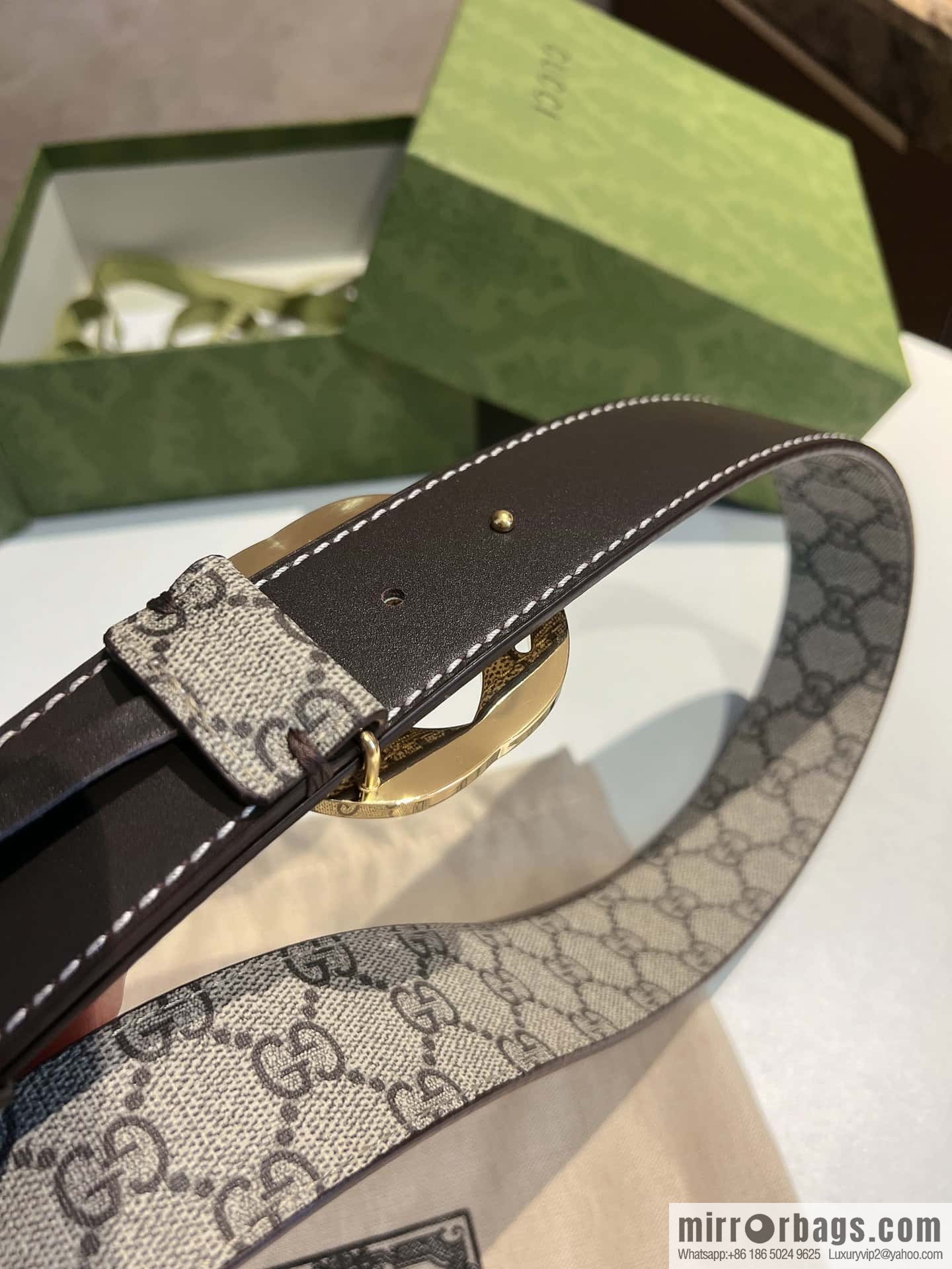 GUCCI Gucci, Men's PVC with Leather Double G Stainless Steel Rolling Sand Metal Buckle 38mm Belt