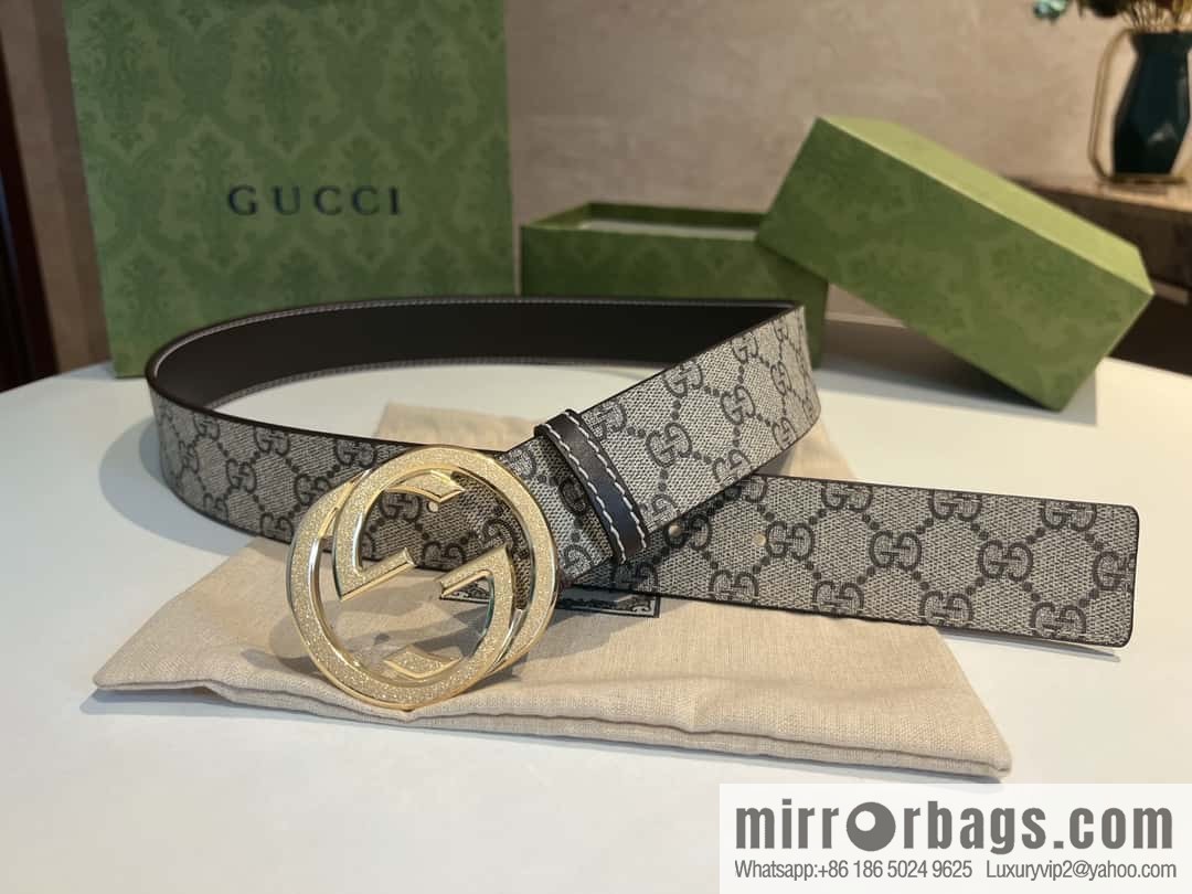 GUCCI Gucci, Men's PVC with Leather Double G Stainless Steel Rolling Sand Metal Buckle 38mm Belt