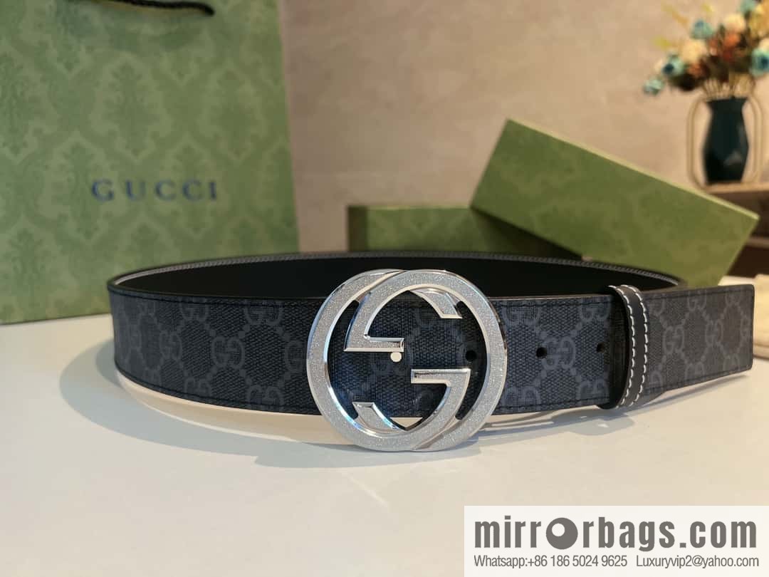 GUCCI Gucci, Men's PVC with Leather Double G Stainless Steel Rolling Sand Metal Buckle 38mm Belt