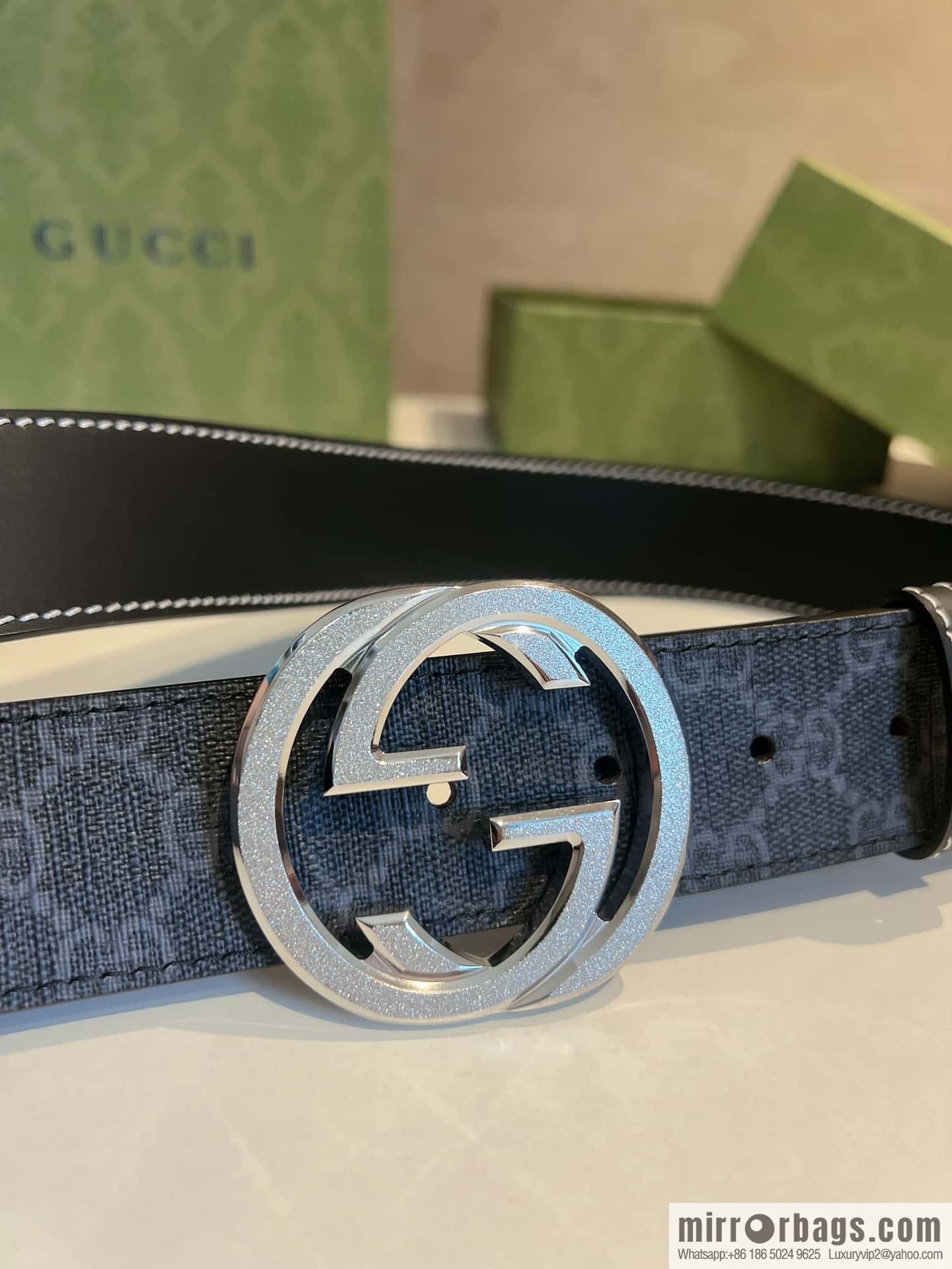 GUCCI Gucci, Men's PVC with Leather Double G Stainless Steel Rolling Sand Metal Buckle 38mm Belt