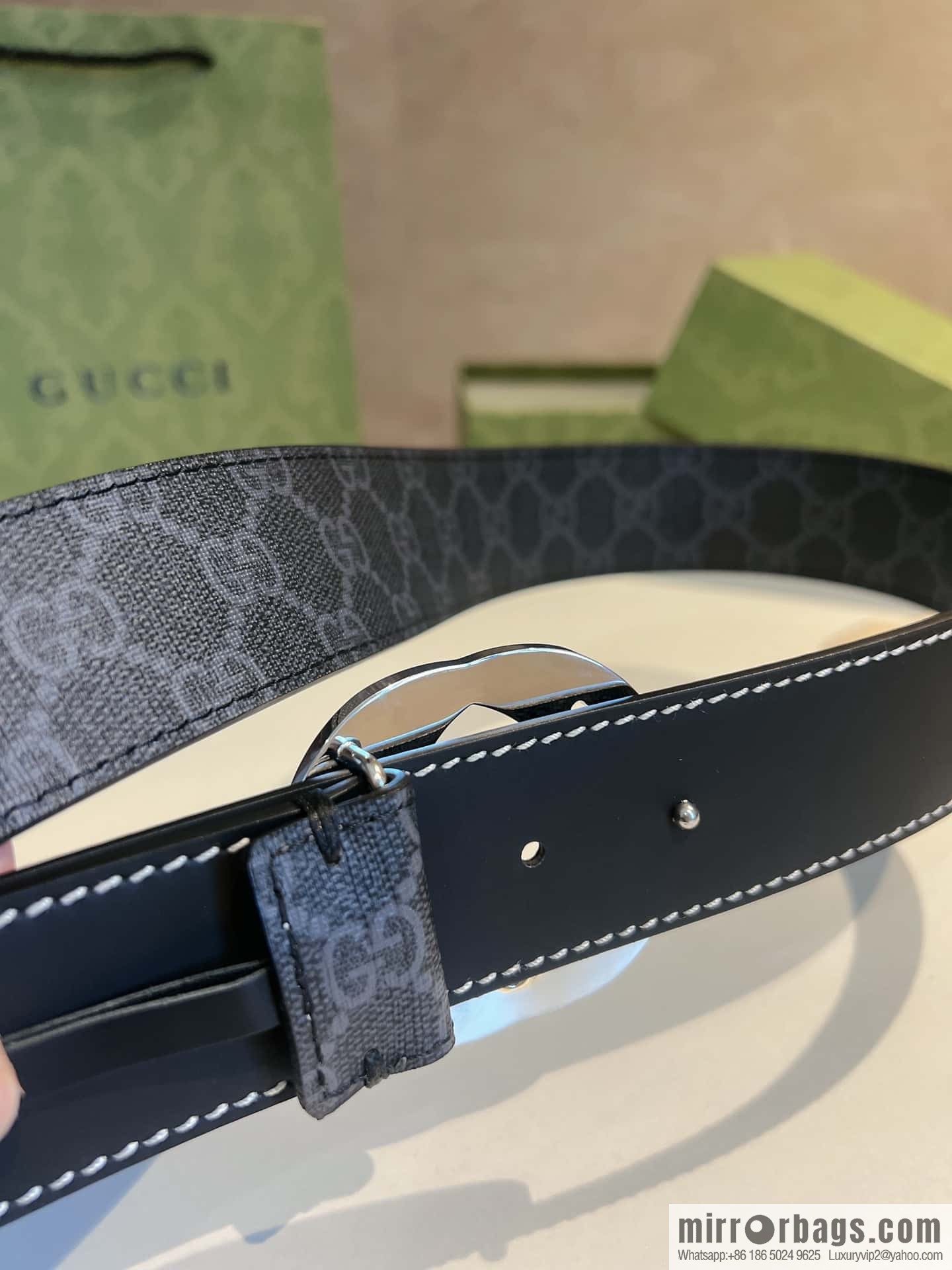 GUCCI Gucci, Men's PVC with Leather Double G Stainless Steel Rolling Sand Metal Buckle 38mm Belt