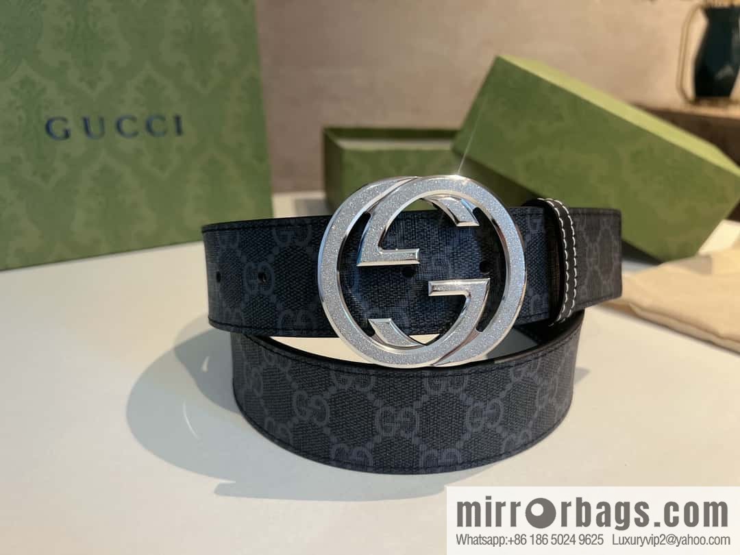 GUCCI Gucci, Men's PVC with Leather Double G Stainless Steel Rolling Sand Metal Buckle 38mm Belt