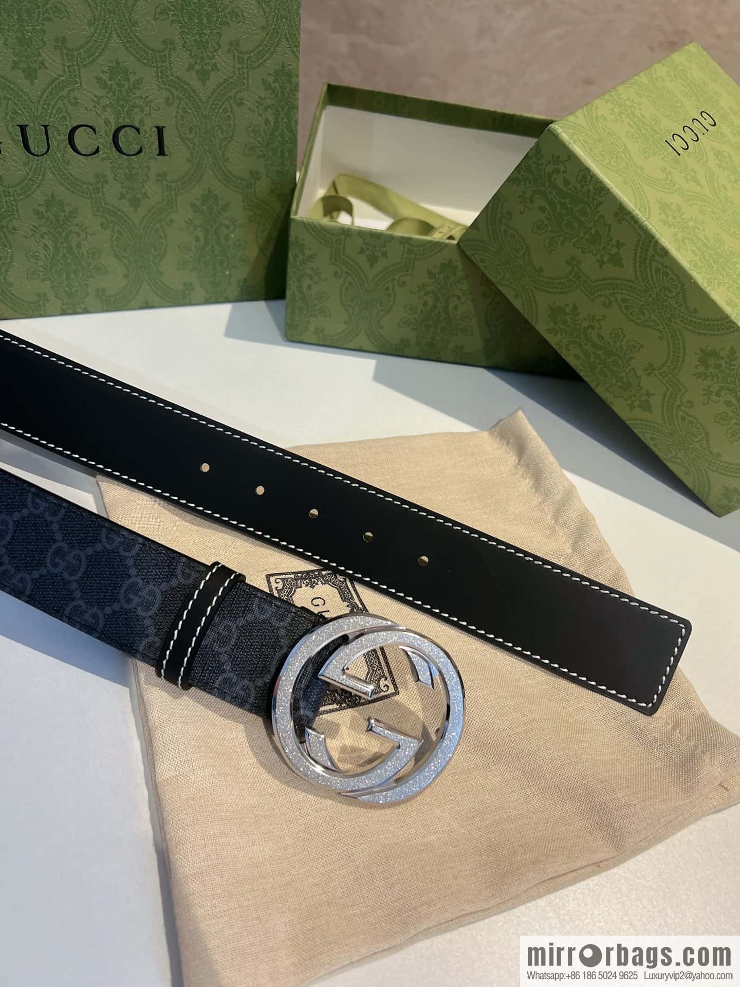 GUCCI Gucci, Men's PVC with Leather Double G Stainless Steel Rolling Sand Metal Buckle 38mm Belt