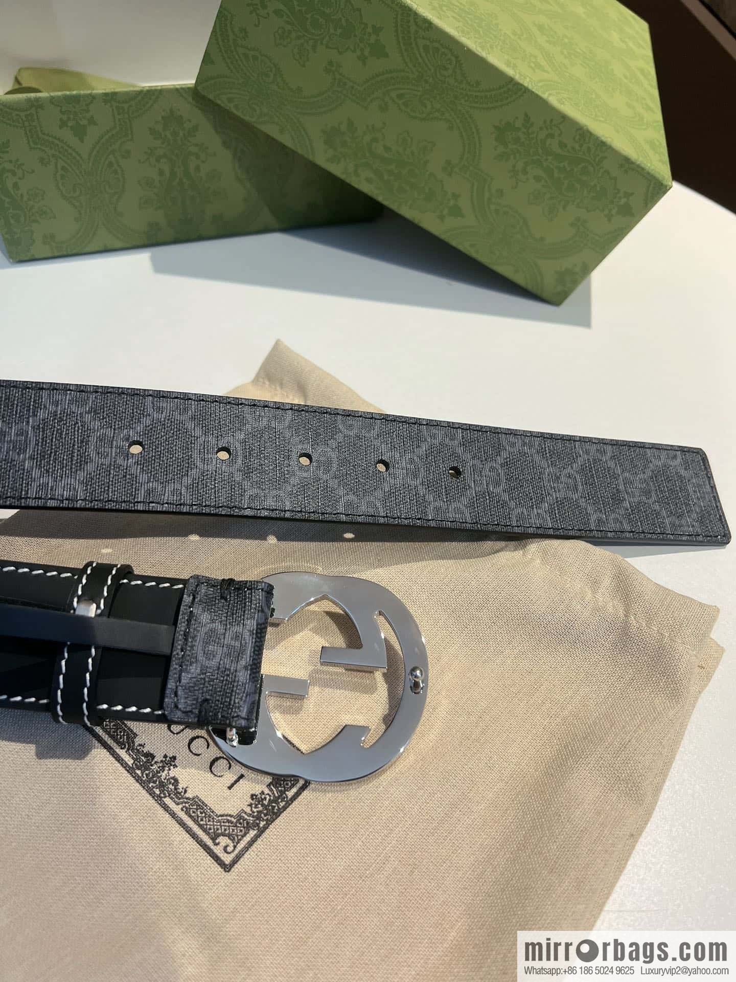 GUCCI Gucci, Men's PVC with Leather Double G Stainless Steel Rolling Sand Metal Buckle 38mm Belt