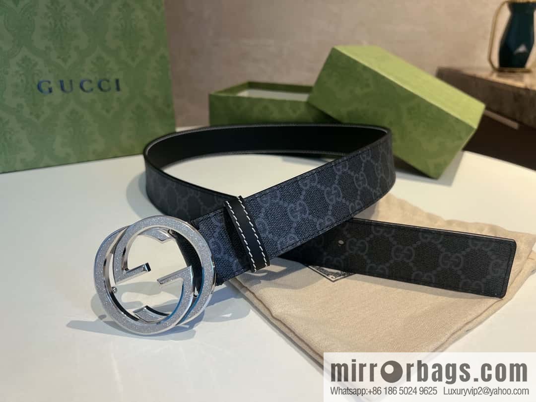 GUCCI Gucci, Men's PVC with Leather Double G Stainless Steel Rolling Sand Metal Buckle 38mm Belt