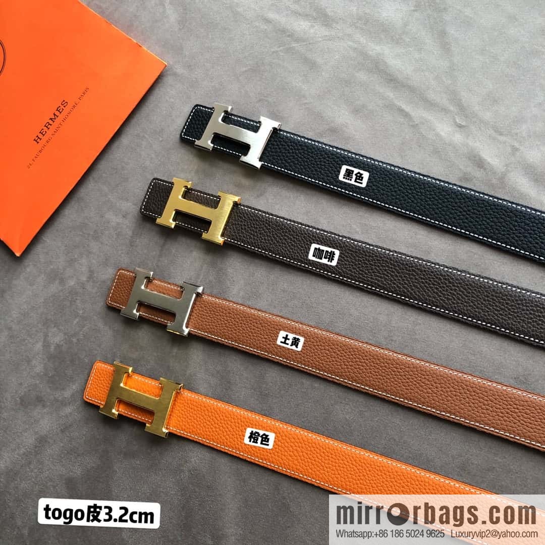 Hermes H solder joint brushed, imported togo leather 3.2CM belt