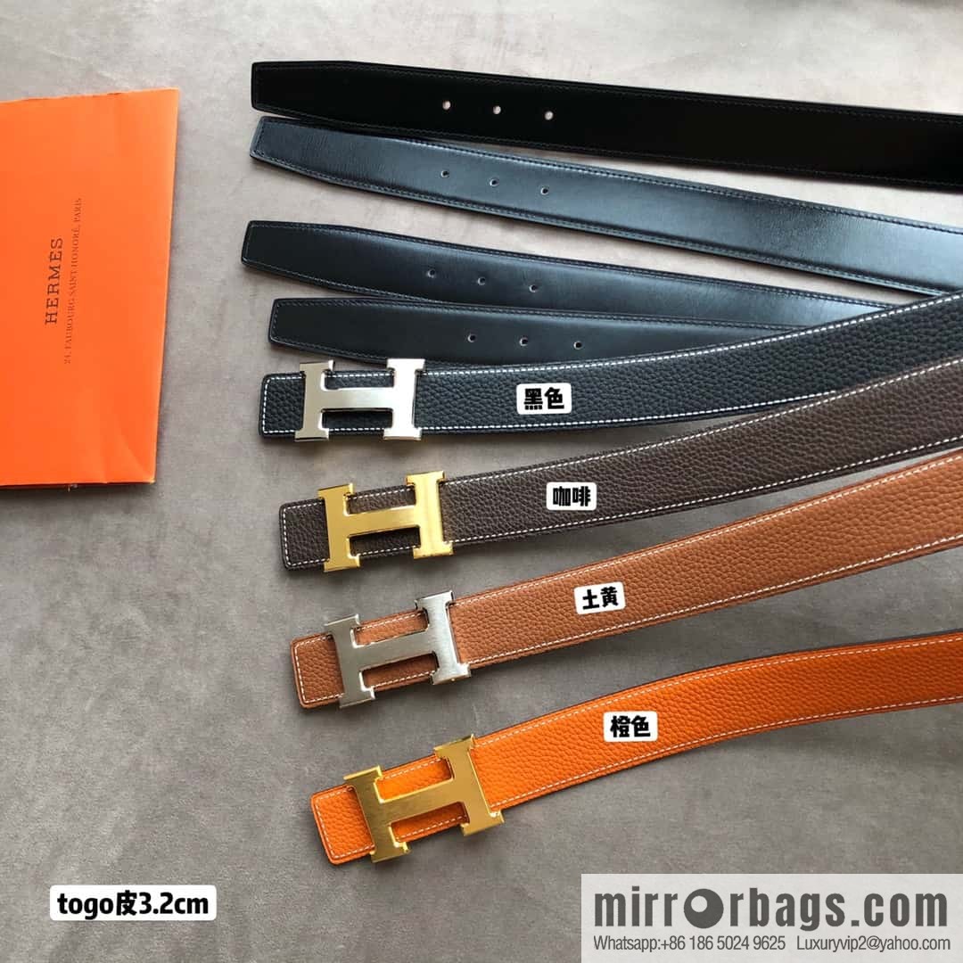 Hermes H solder joint brushed, imported togo leather 3.2CM belt